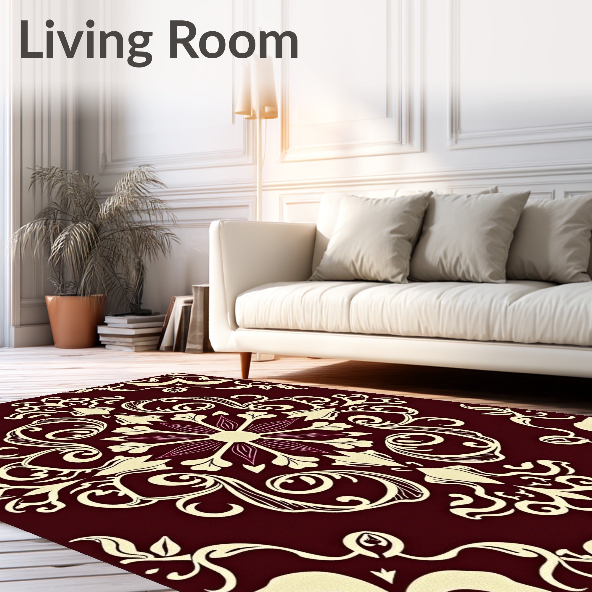 Crimson Floral Baroque Scroll Rug