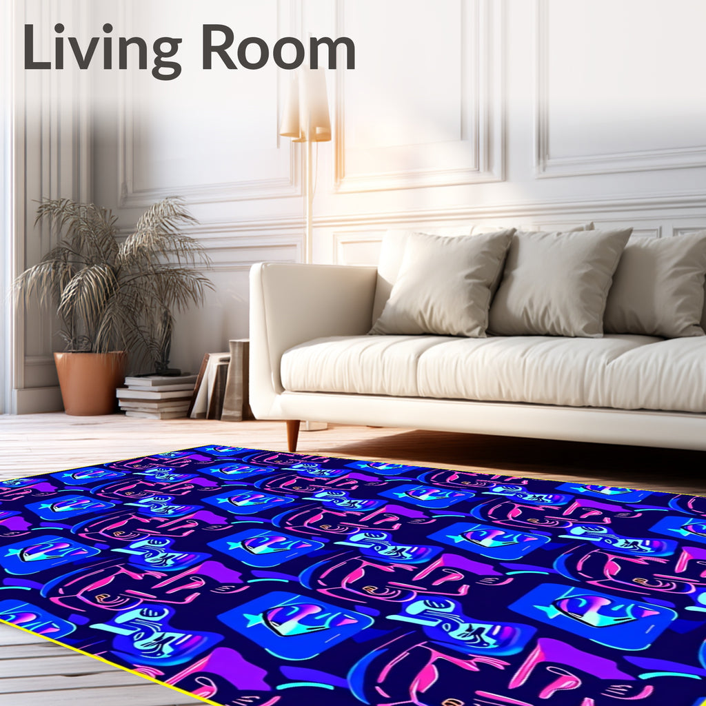 Abstract Neon Face Geometric Rug