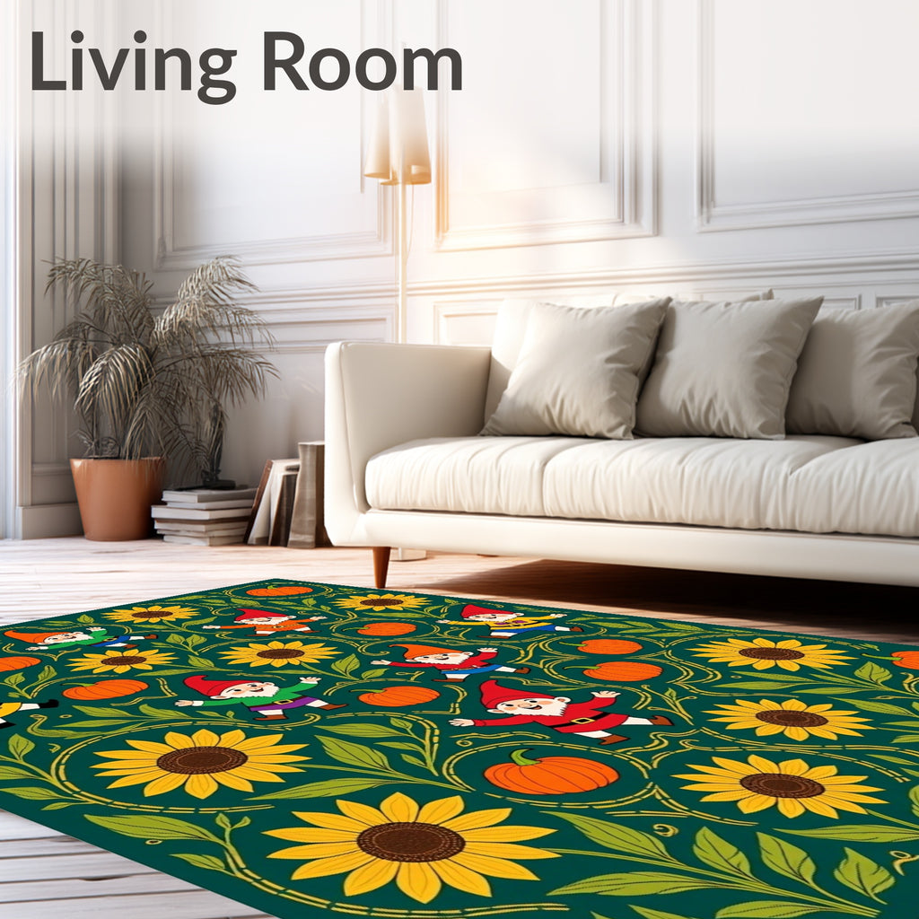 Whimsical Gnomes Sunflowers Pumpkin Garden Rug