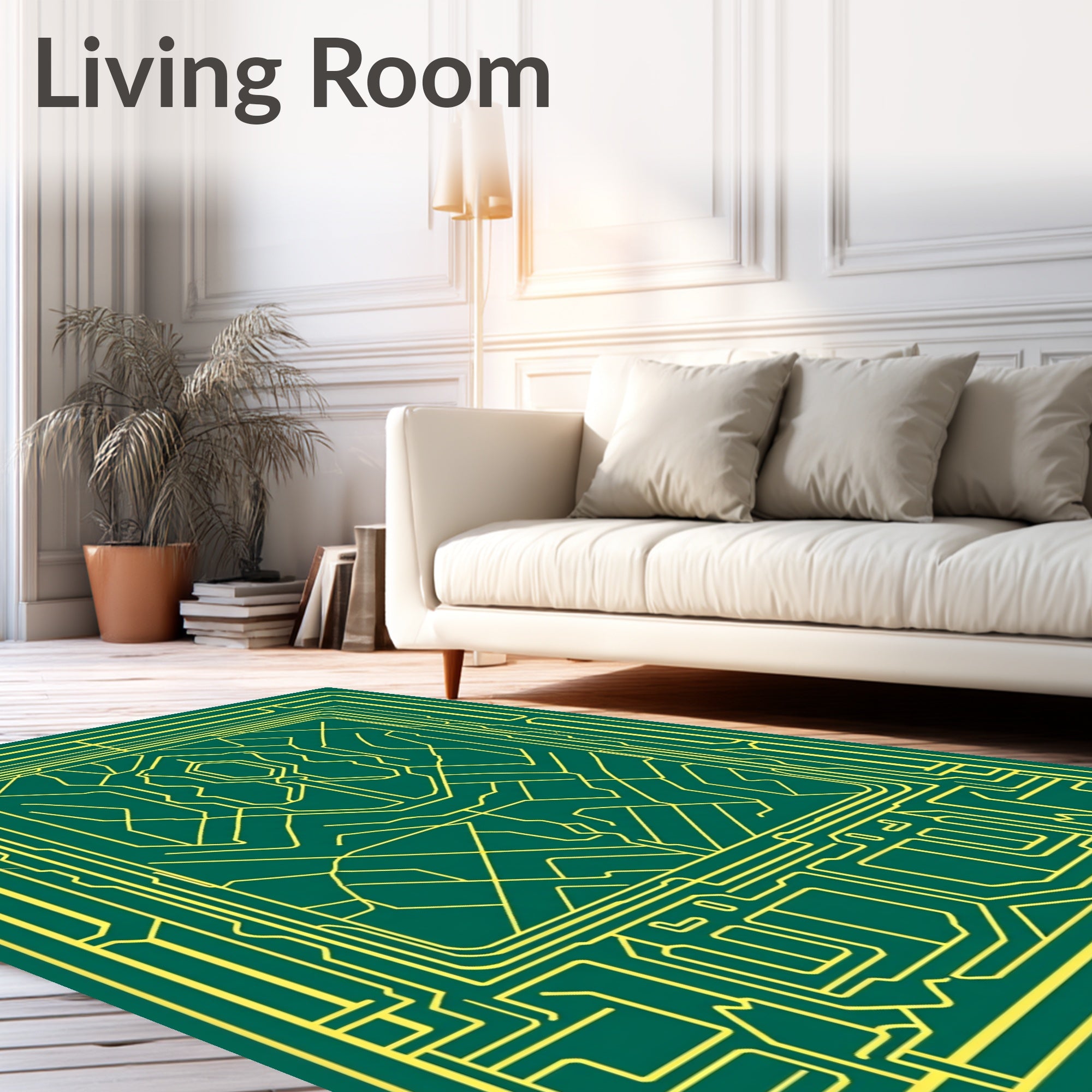 Emerald Green Geometric Circuit Rug