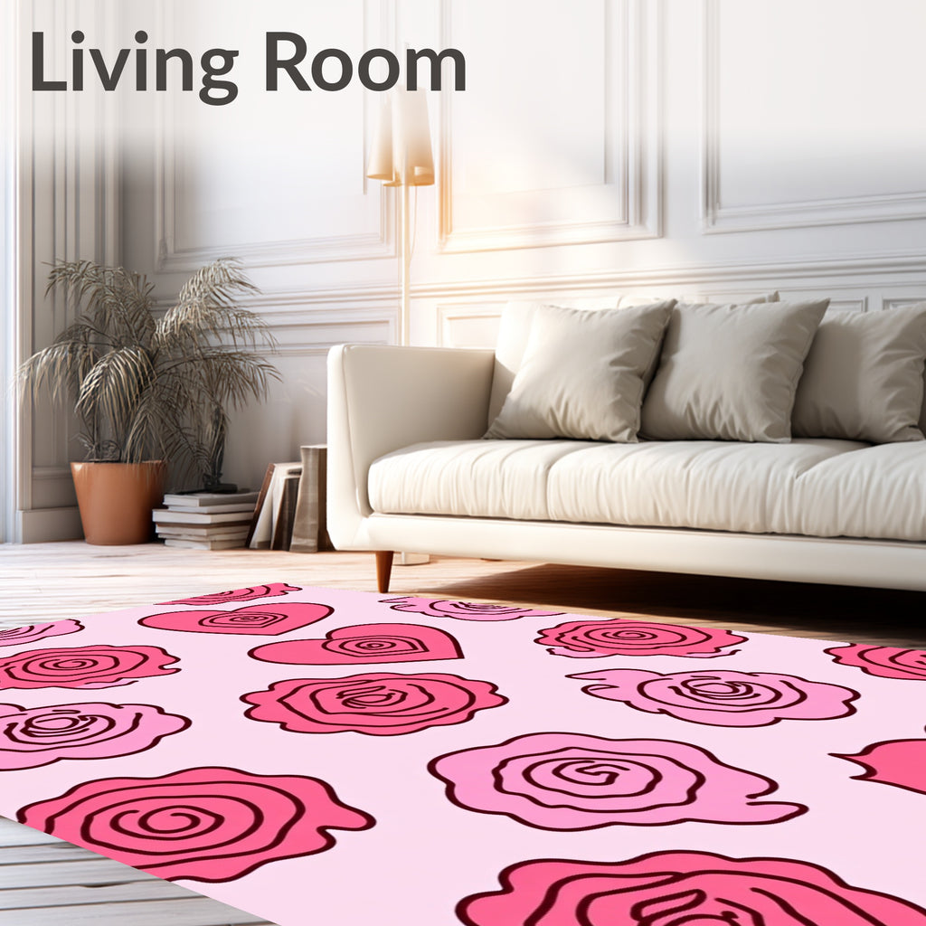 Pink Hearts and Roses Garden Rug