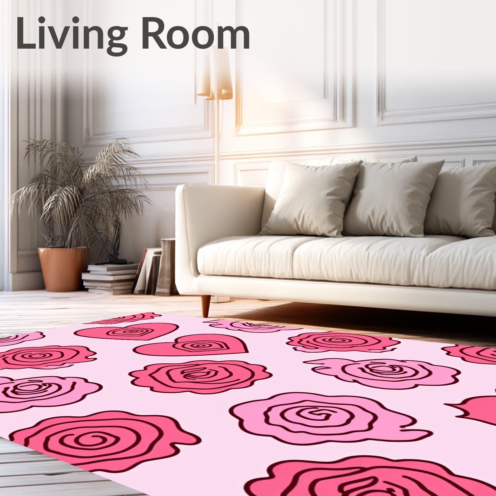 Pink Hearts and Roses Garden Rug