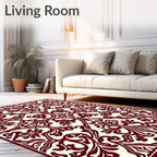Deep Burgundy Floral Scrollwork Rug