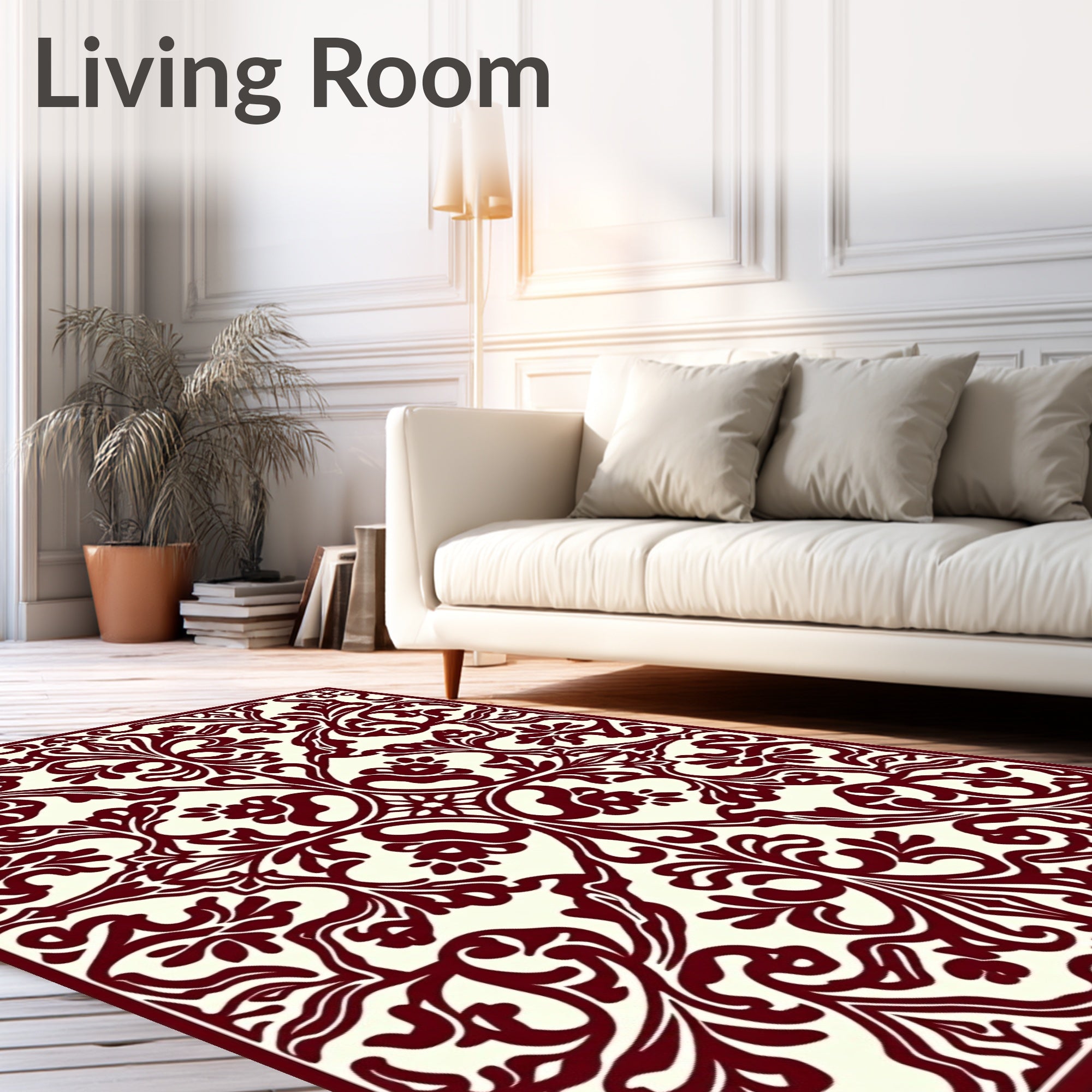 Deep Burgundy Floral Scrollwork Rug