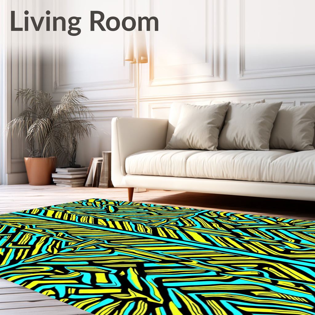 Vibrant Yellow Turquoise Abstract Stripes Rug