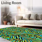 Vibrant Yellow Turquoise Abstract Stripes Rug