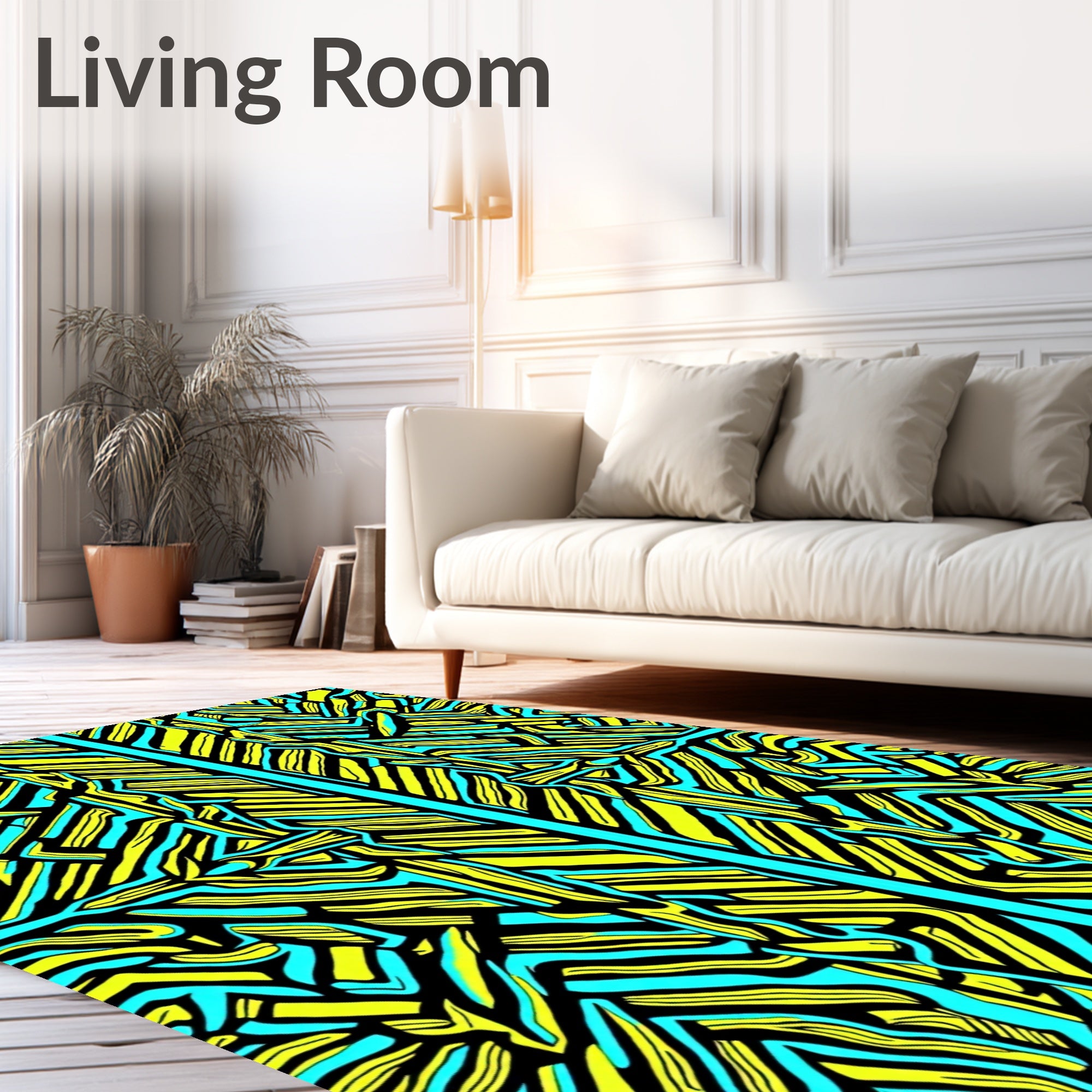Vibrant Yellow Turquoise Abstract Stripes Rug