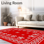 Red White Snowflake Border Rug