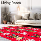 Red Winter Deer Snowflake Repeat Rug