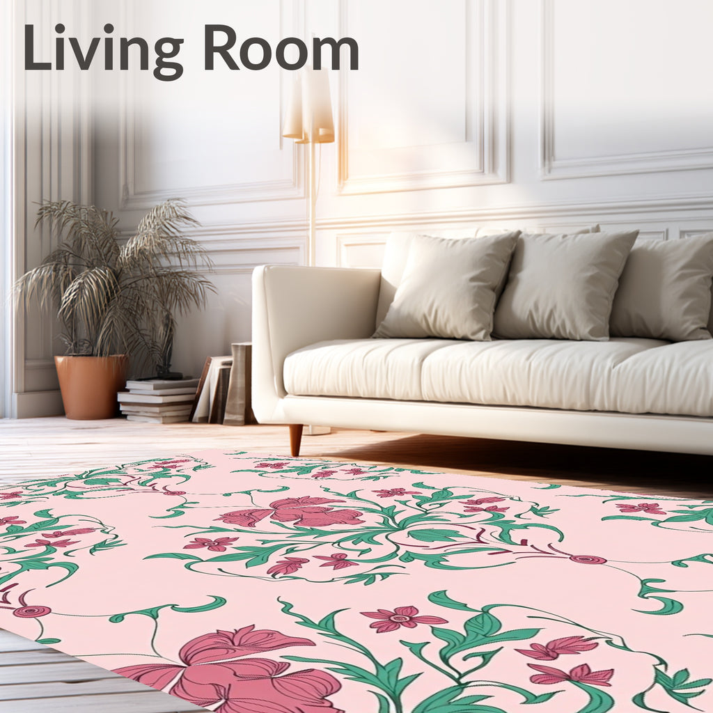 Pink Floral Swirl Botanical Rug