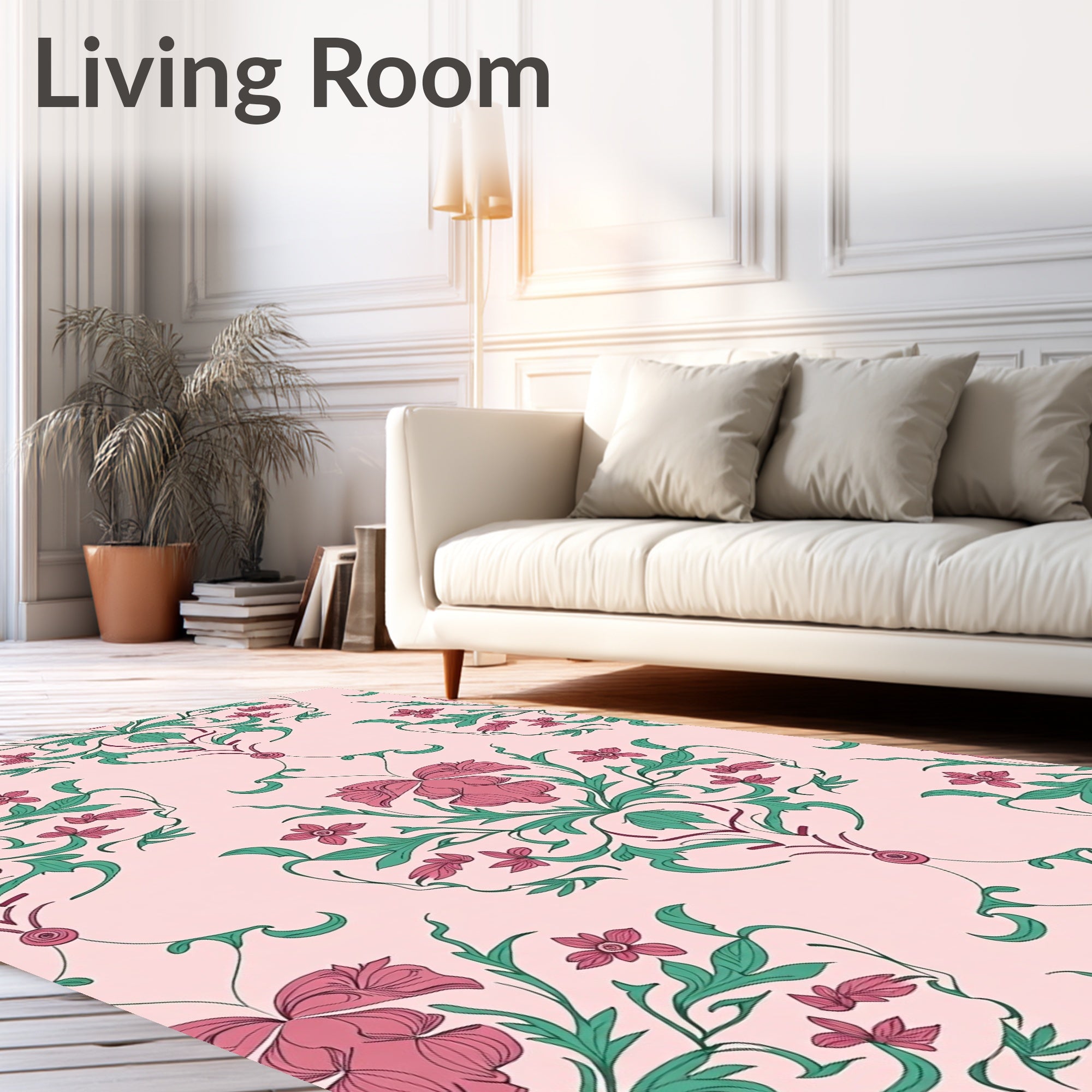 Pink Floral Swirl Botanical Rug