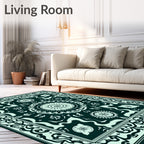 Deep Teal Floral Medallion Garden Rug