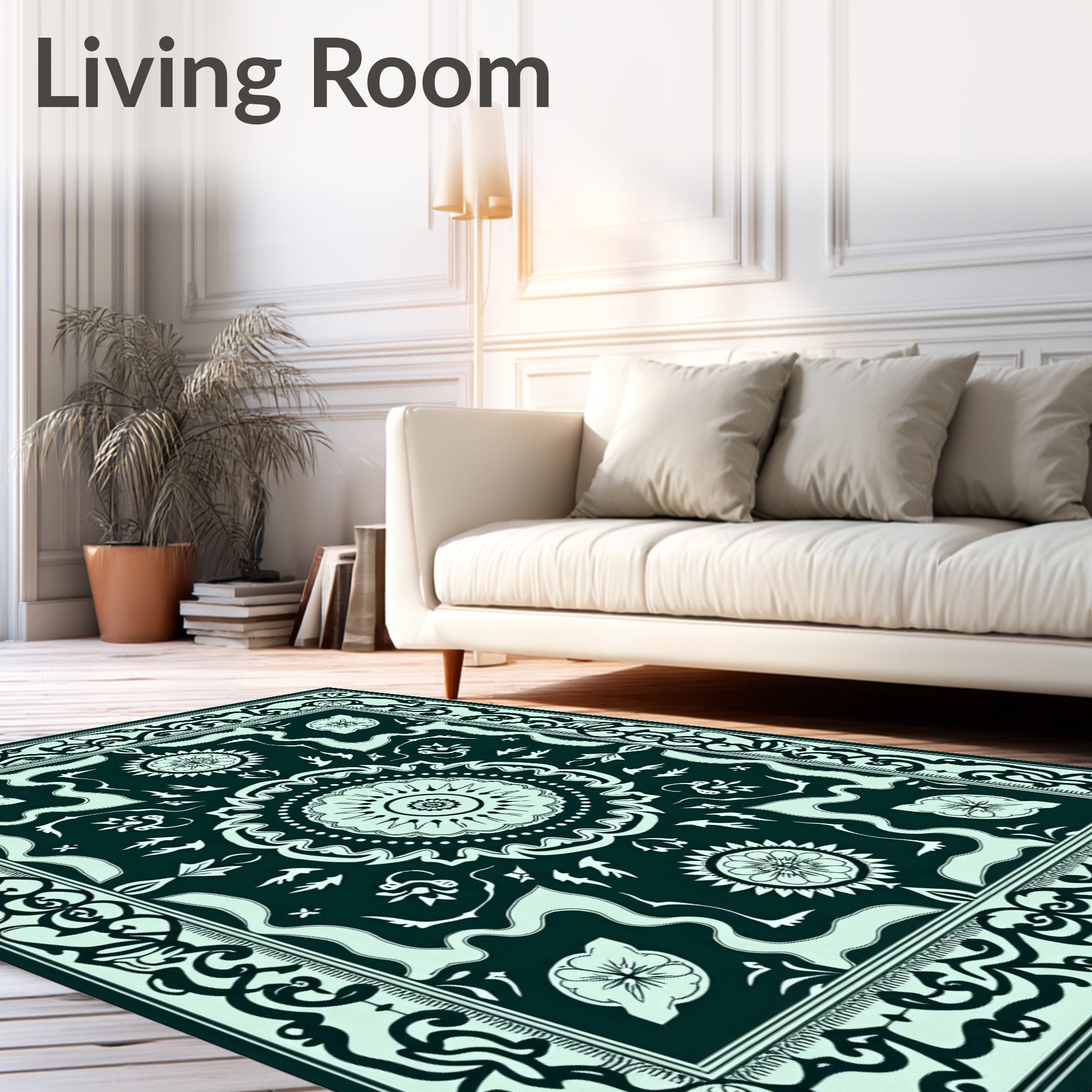 Deep Teal Floral Medallion Garden Rug