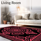 Fuchsia Ornamental Medallion Black Frame Rug