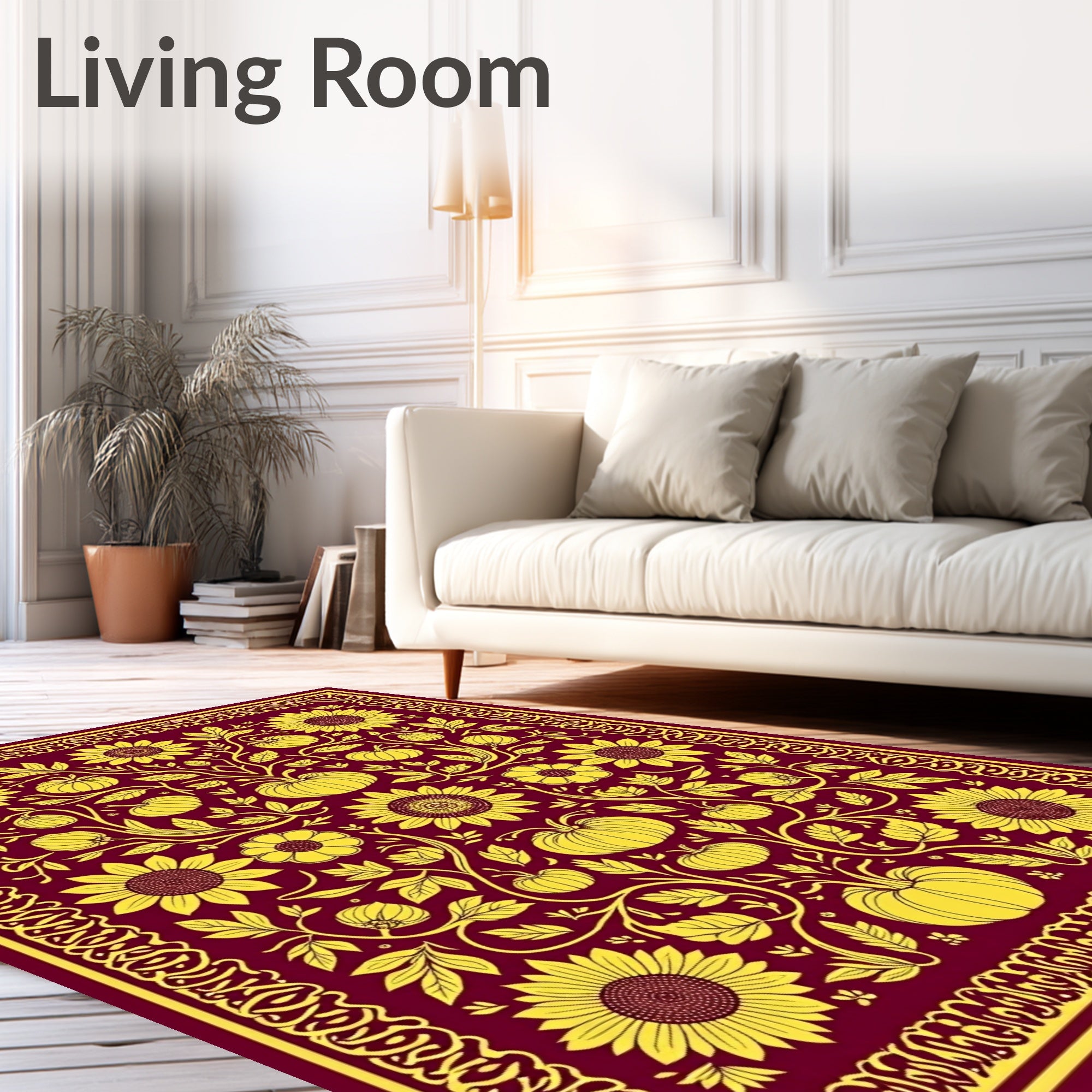 Burgundy and Gold Sunflower Pumpkin Floral Rug