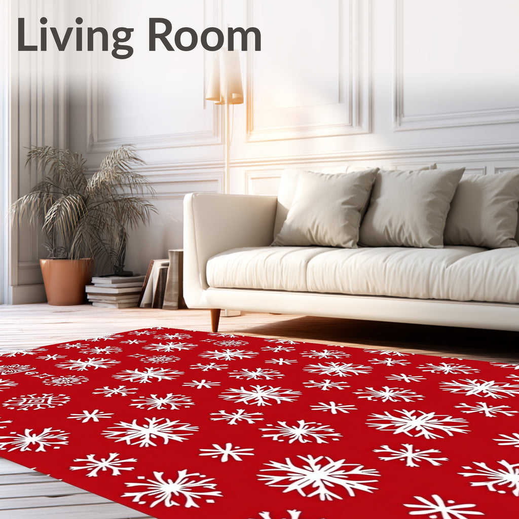 Winter White Snowflakes Red Background Rug