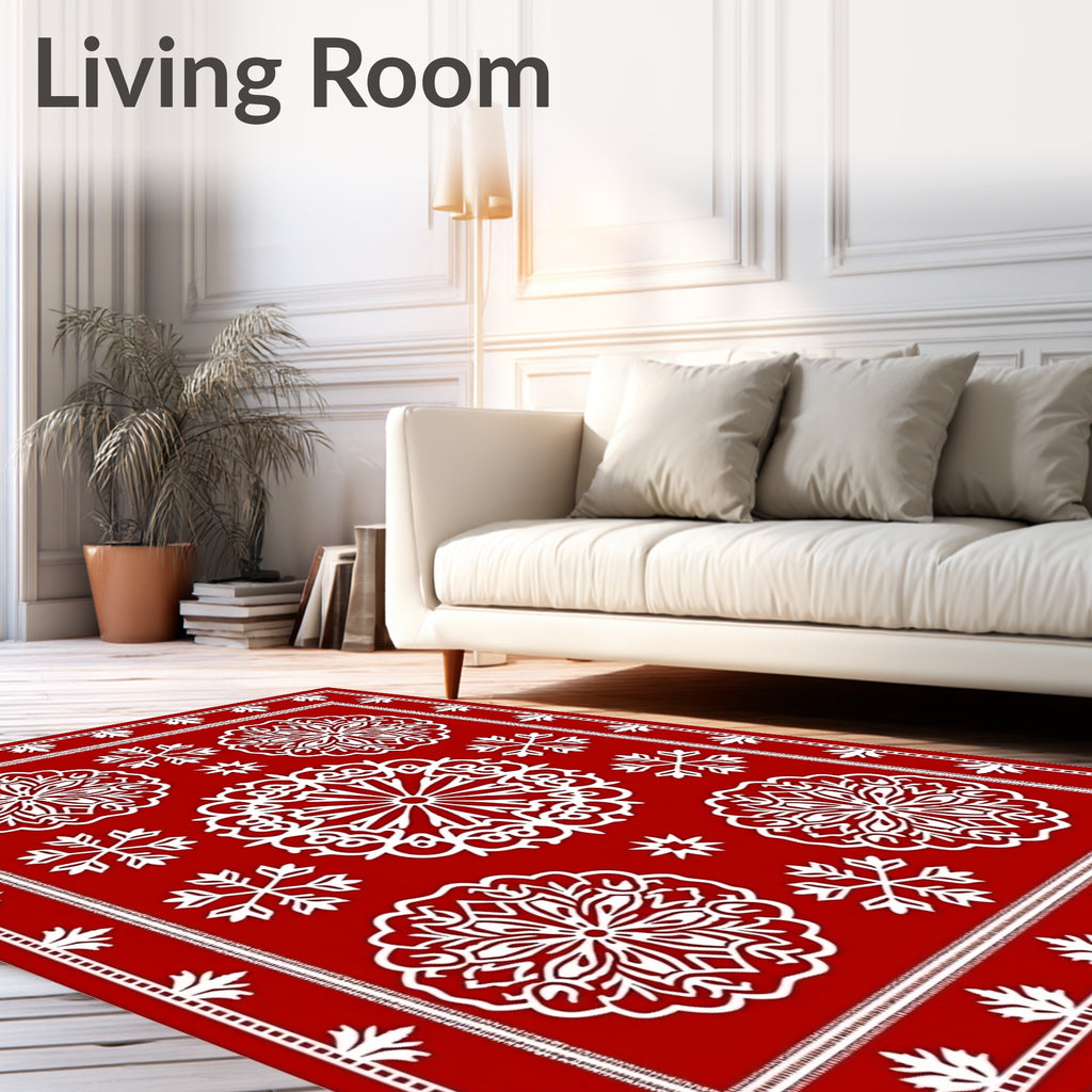 Crimson Ice Flower Scatter Rug