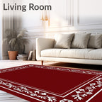 Ornate Deep Red Floral Border Rug
