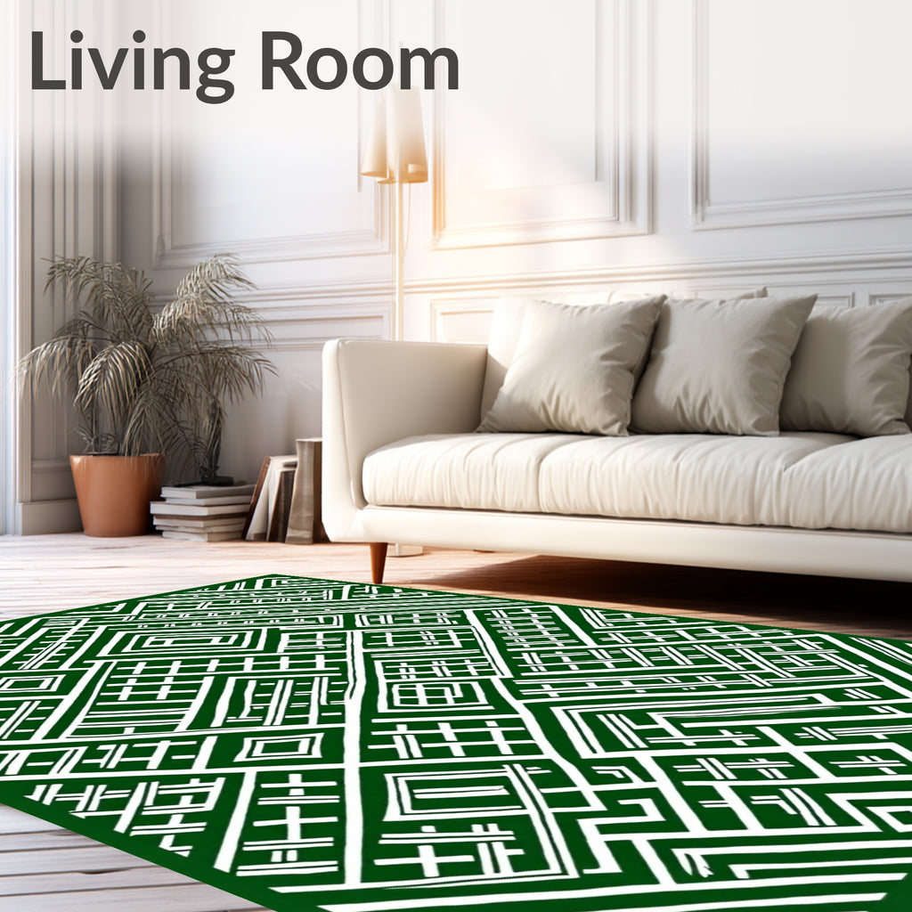 Emerald White Geometric Labyrinth Rug