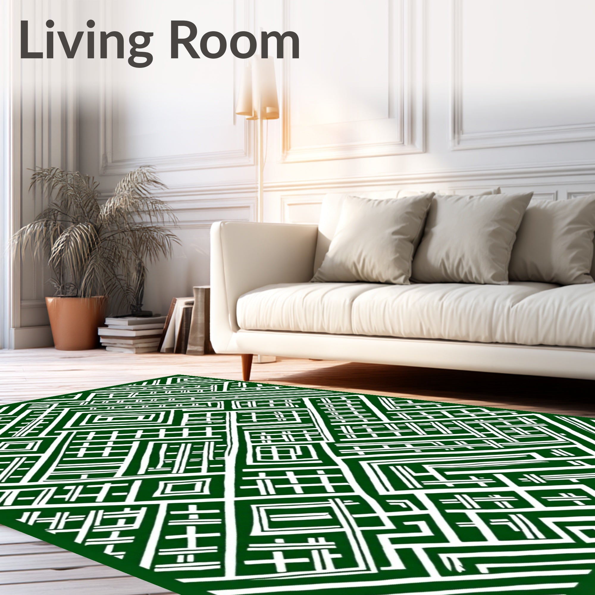 Emerald White Geometric Labyrinth Rug