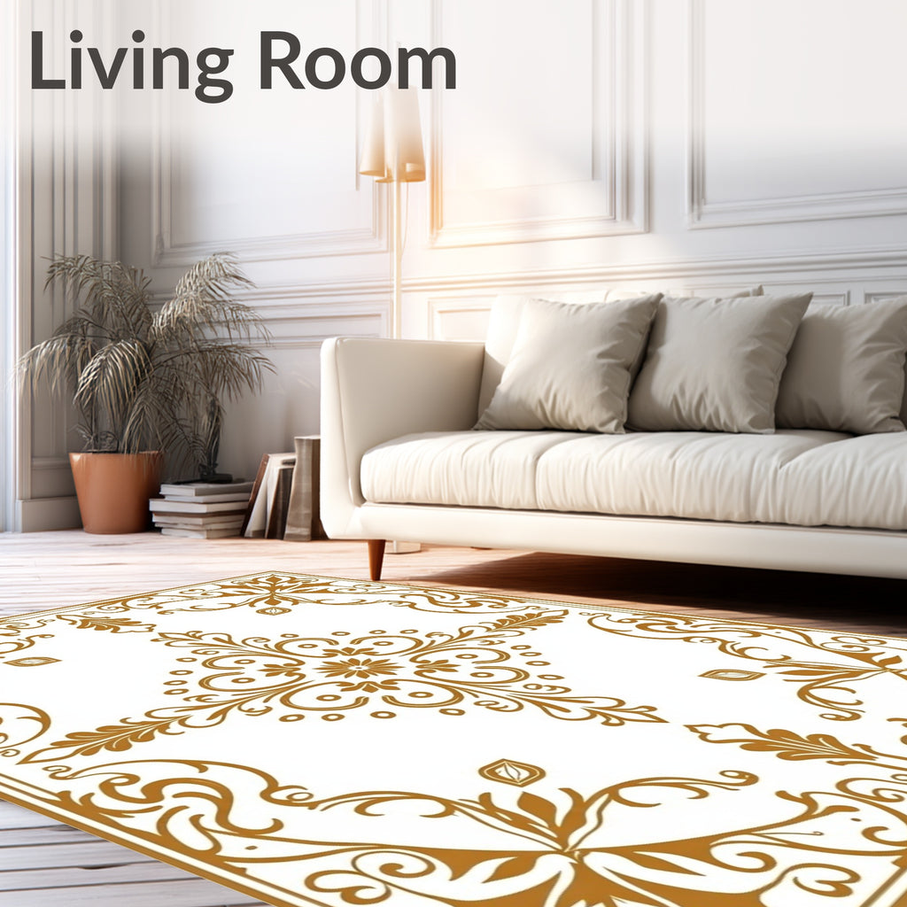 Golden Scrollwork Medallion Arrangement Rug