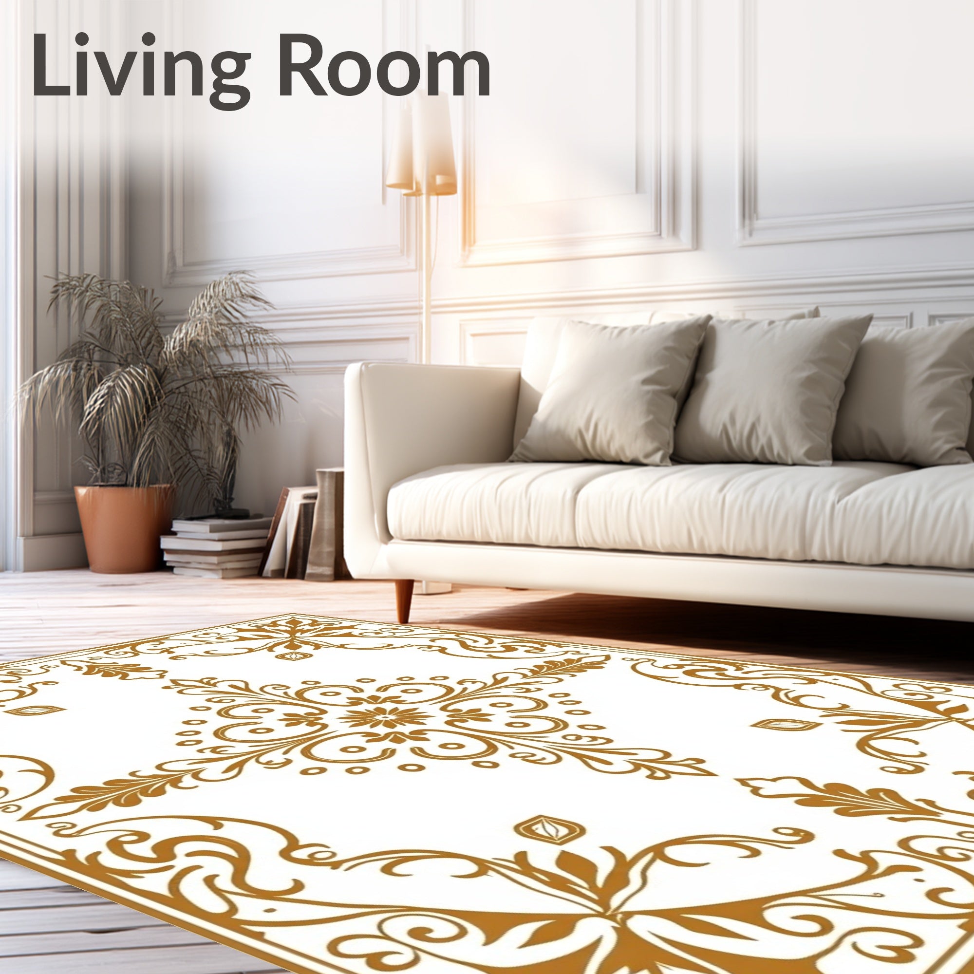 Golden Scrollwork Medallion Arrangement Rug