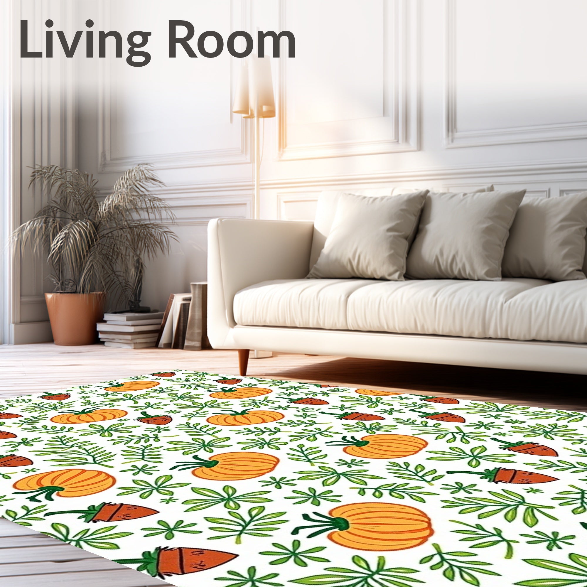Autumn Orange Pumpkin Green Leaf Garden Rug