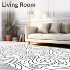 Black White Abstract Swirls Rug
