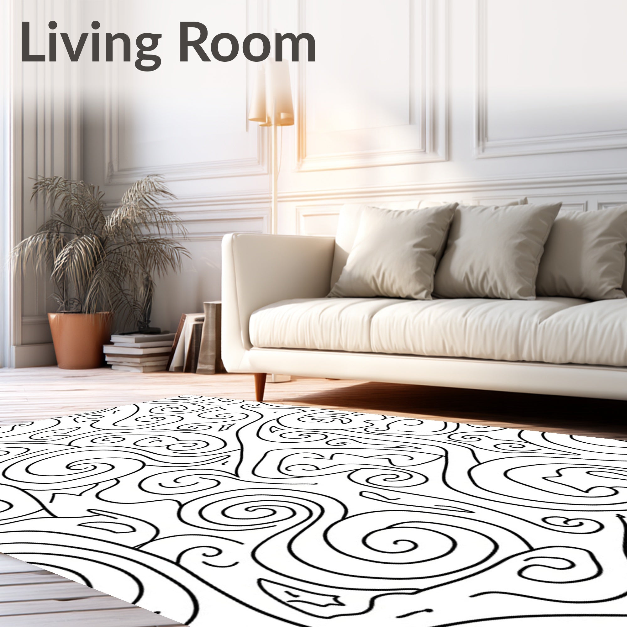 Black White Abstract Swirls Rug