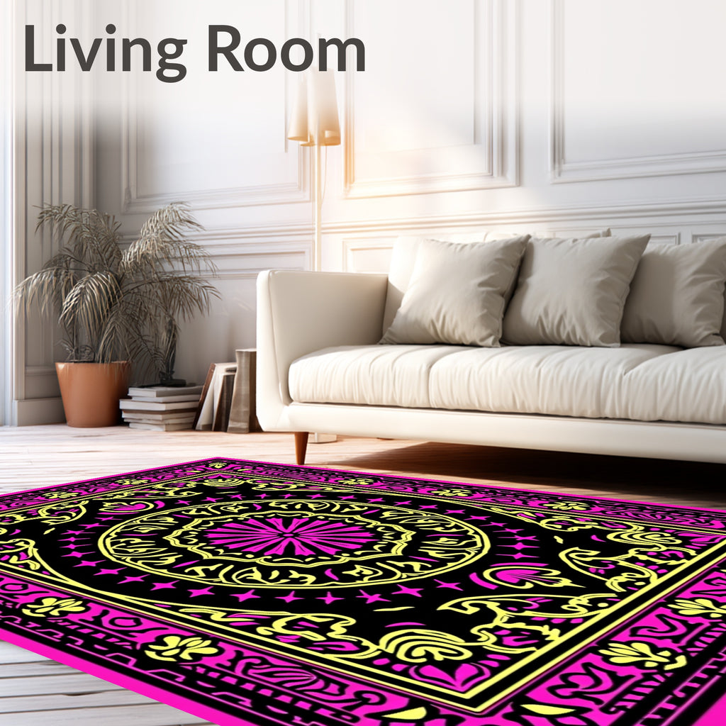 Vibrant Pink Golden Medallion Mandala Rug