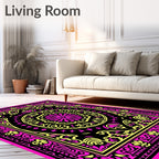 Vibrant Pink Golden Medallion Mandala Rug
