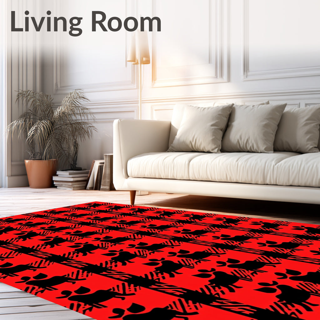 Red Black Plaid Animal Silhouette Rug