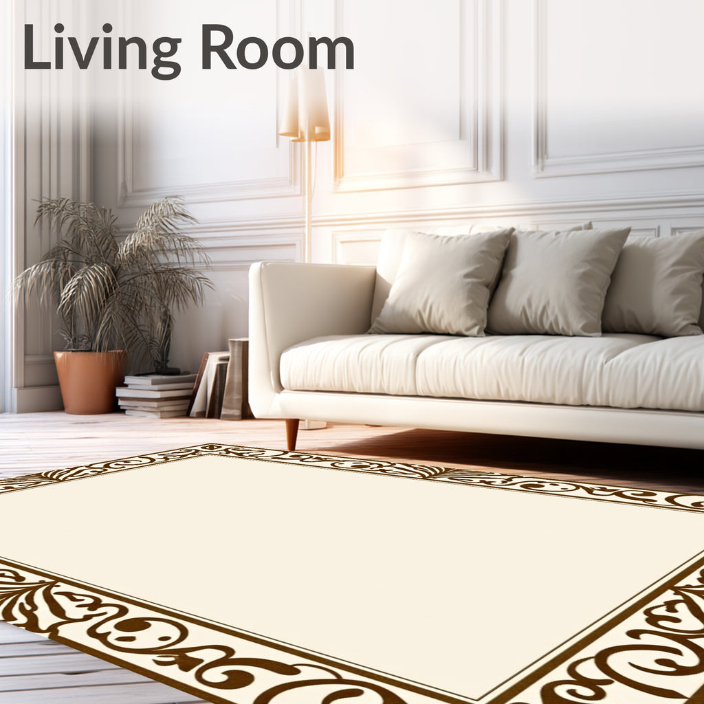 Brown Floral Scroll Frame Rug