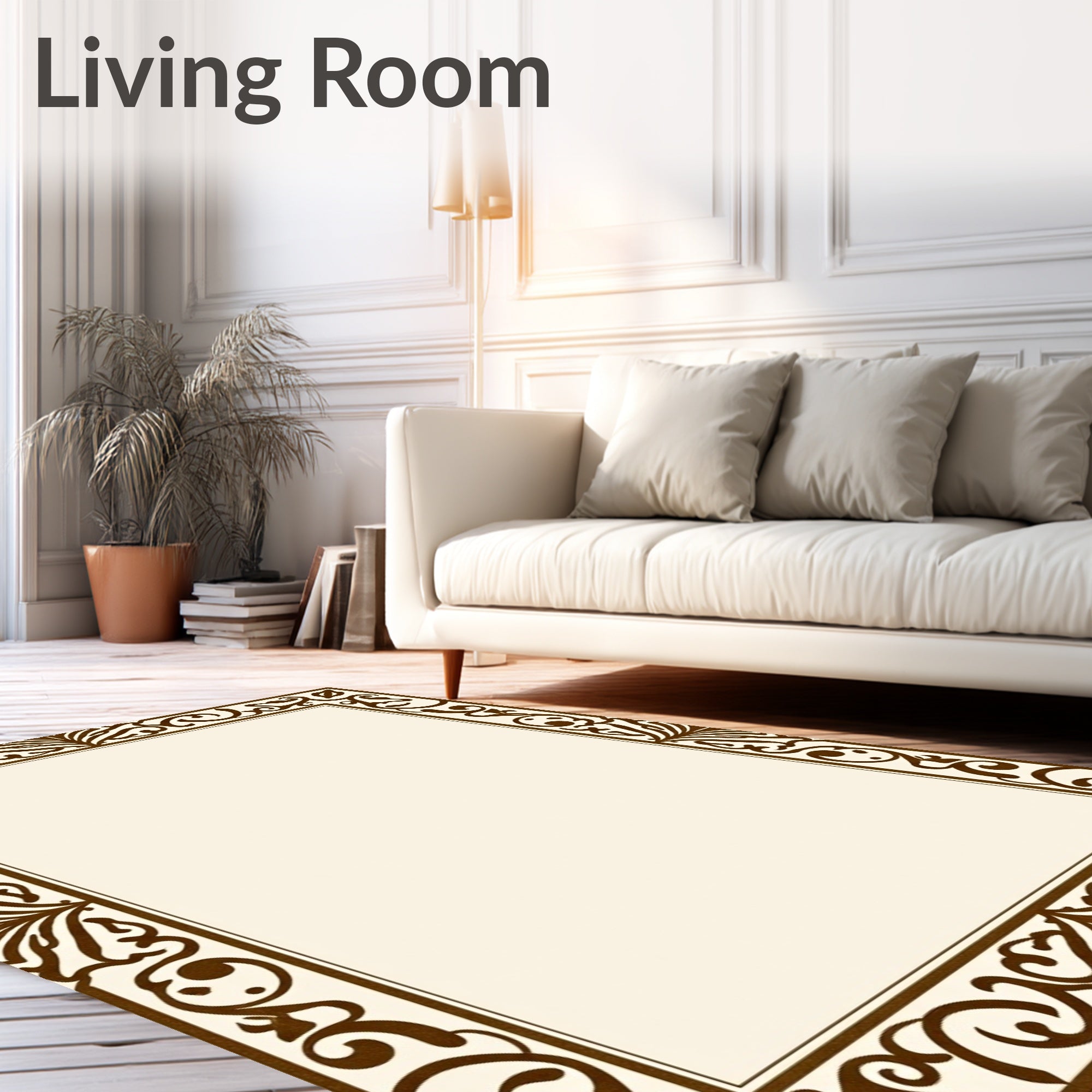Brown Floral Scroll Frame Rug