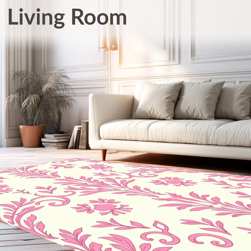 Sweet Pink Floral Damask Oval Rug