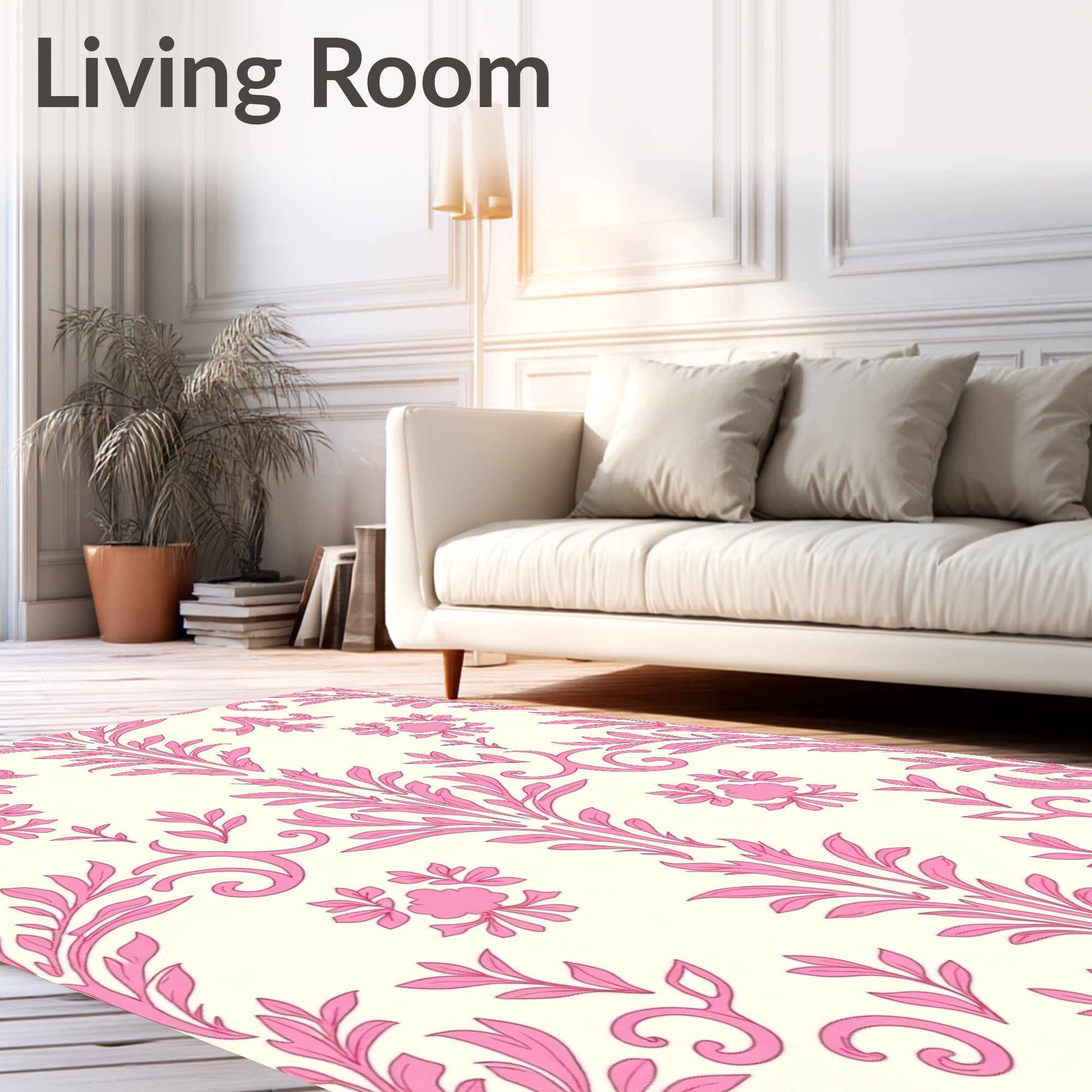 Sweet Pink Floral Damask Oval Rug