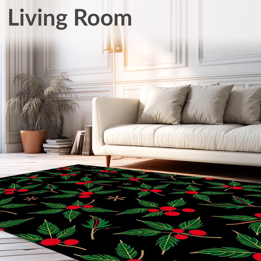 Black Holly Berry Winter Accents Rug