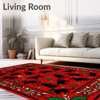 Red Black Cat Christmas Holly Border Rug