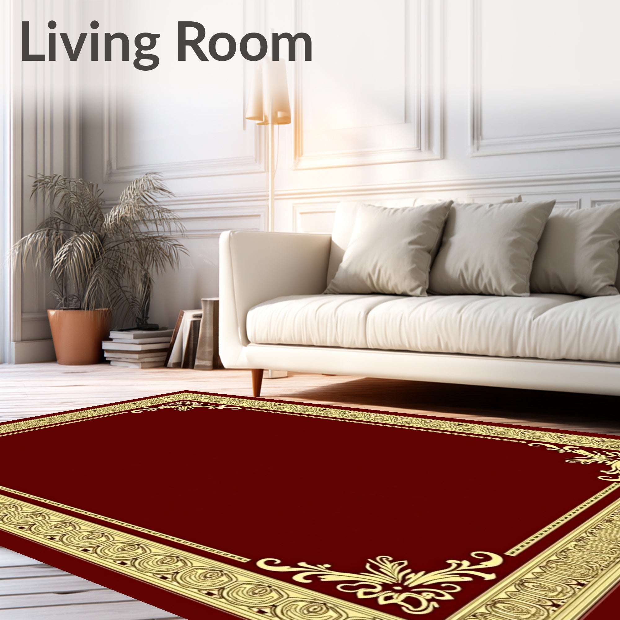 Ornate Golden Filigree Border Rug