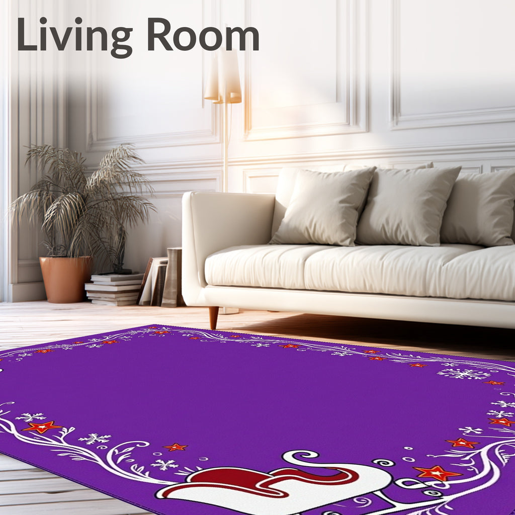 Purple Sleigh Star Snowflake Border Rug
