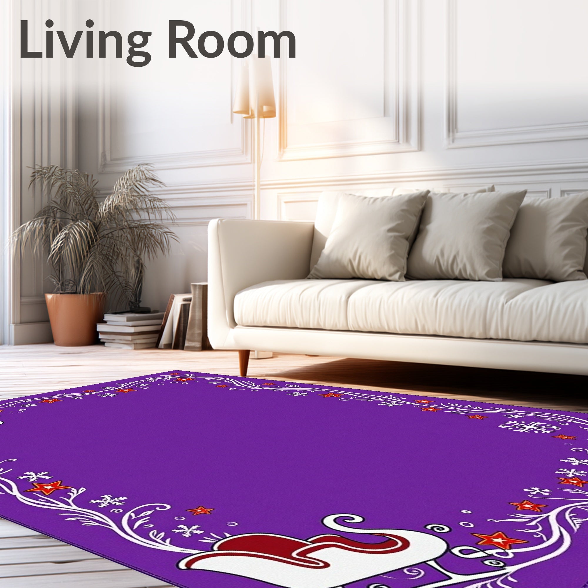 Purple Sleigh Star Snowflake Border Rug
