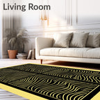 Modern Black Gold Wavy Grid Rug