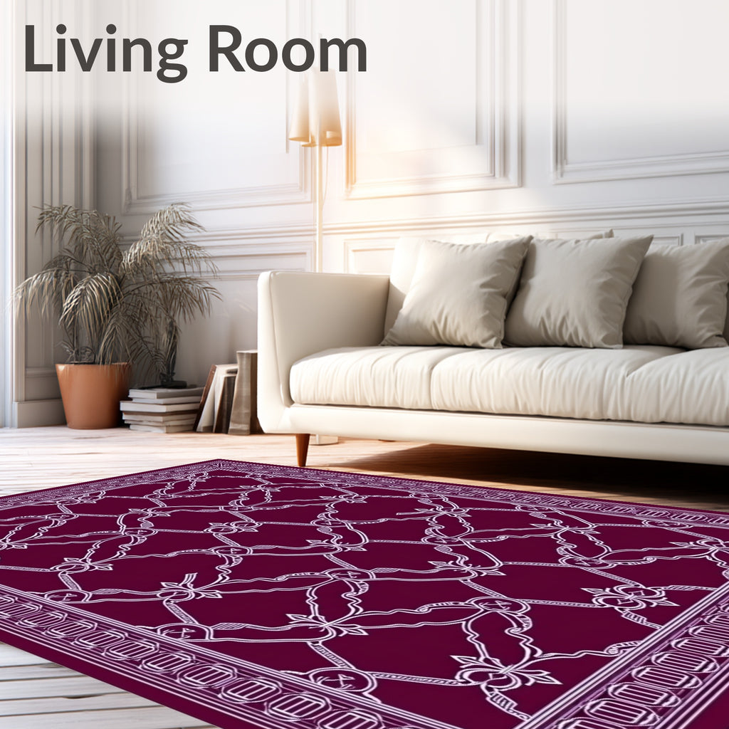 Deep Plum Ornate Lattice Field Rug