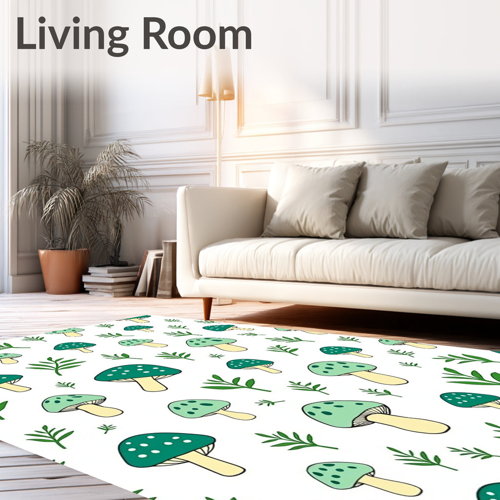 Whimsical Green Mushroom Forest Floor Rug
