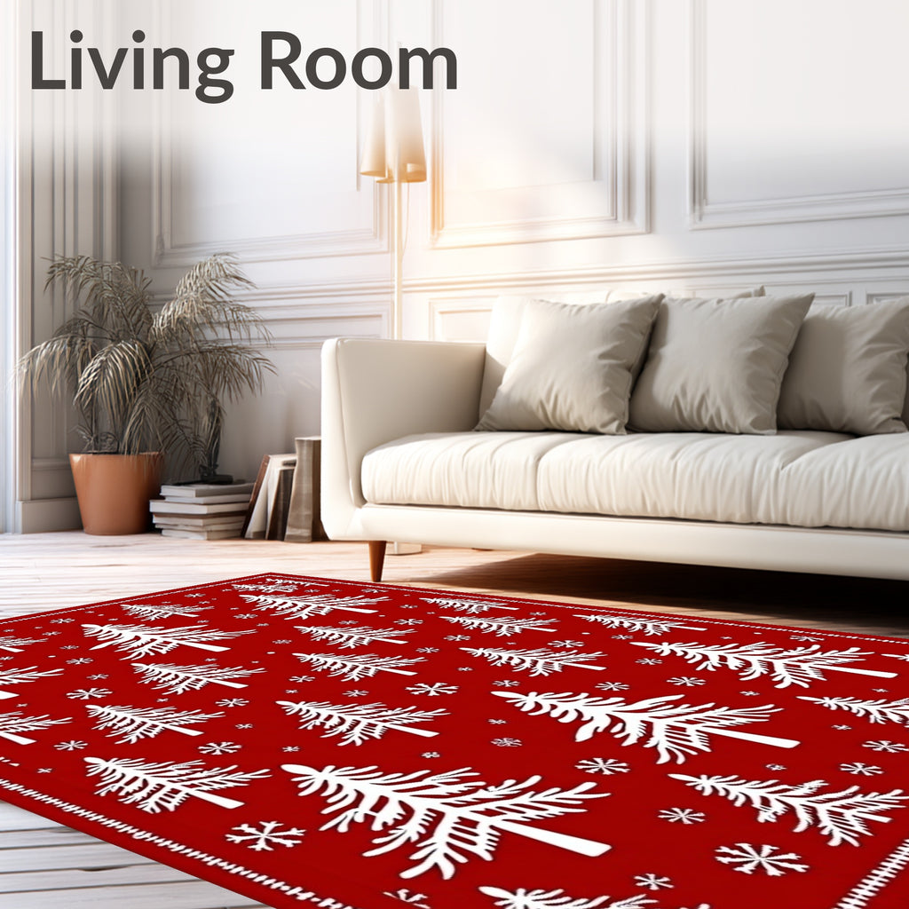 White Pine Snowflakes Red Blanket Rug