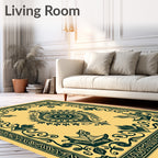 Golden Teal Floral Medallion Border Rug