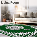 Emerald Green Floral Mandala Border Rug
