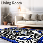 Bold Black Blue Intricate Medallion Rug