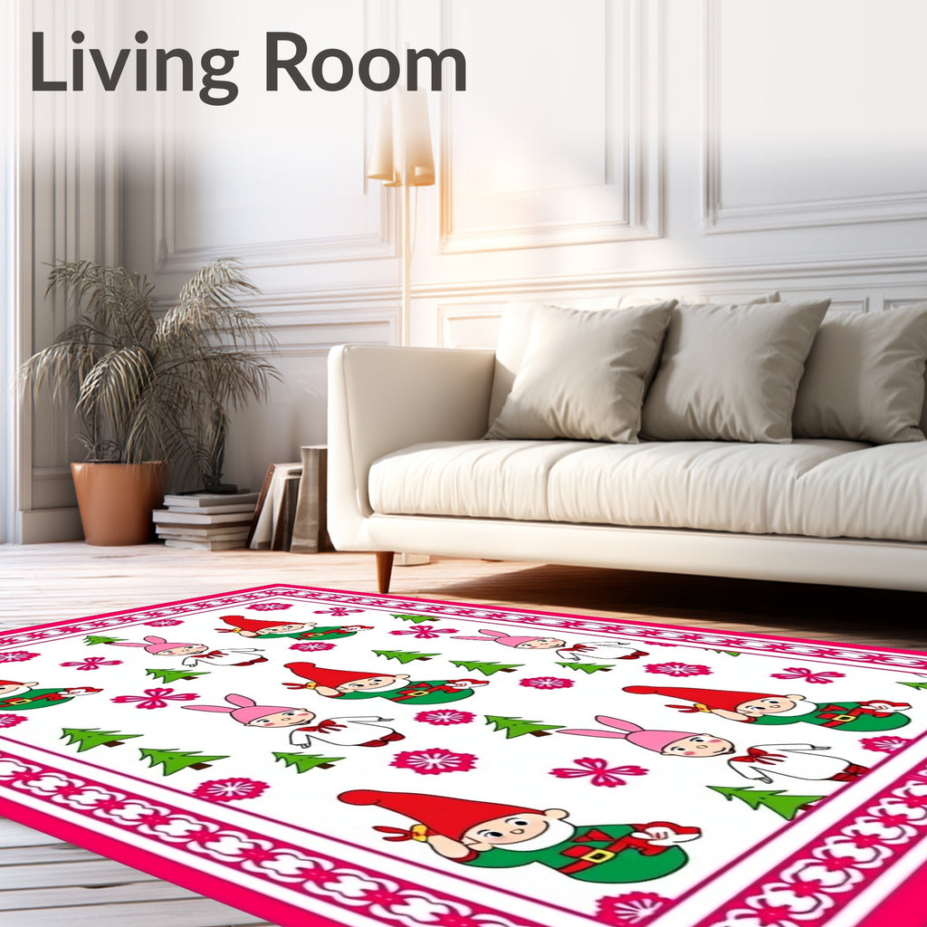 Cute Gnome Bunny Christmas Holly Rug