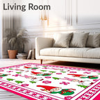 Cute Gnome Bunny Christmas Holly Rug